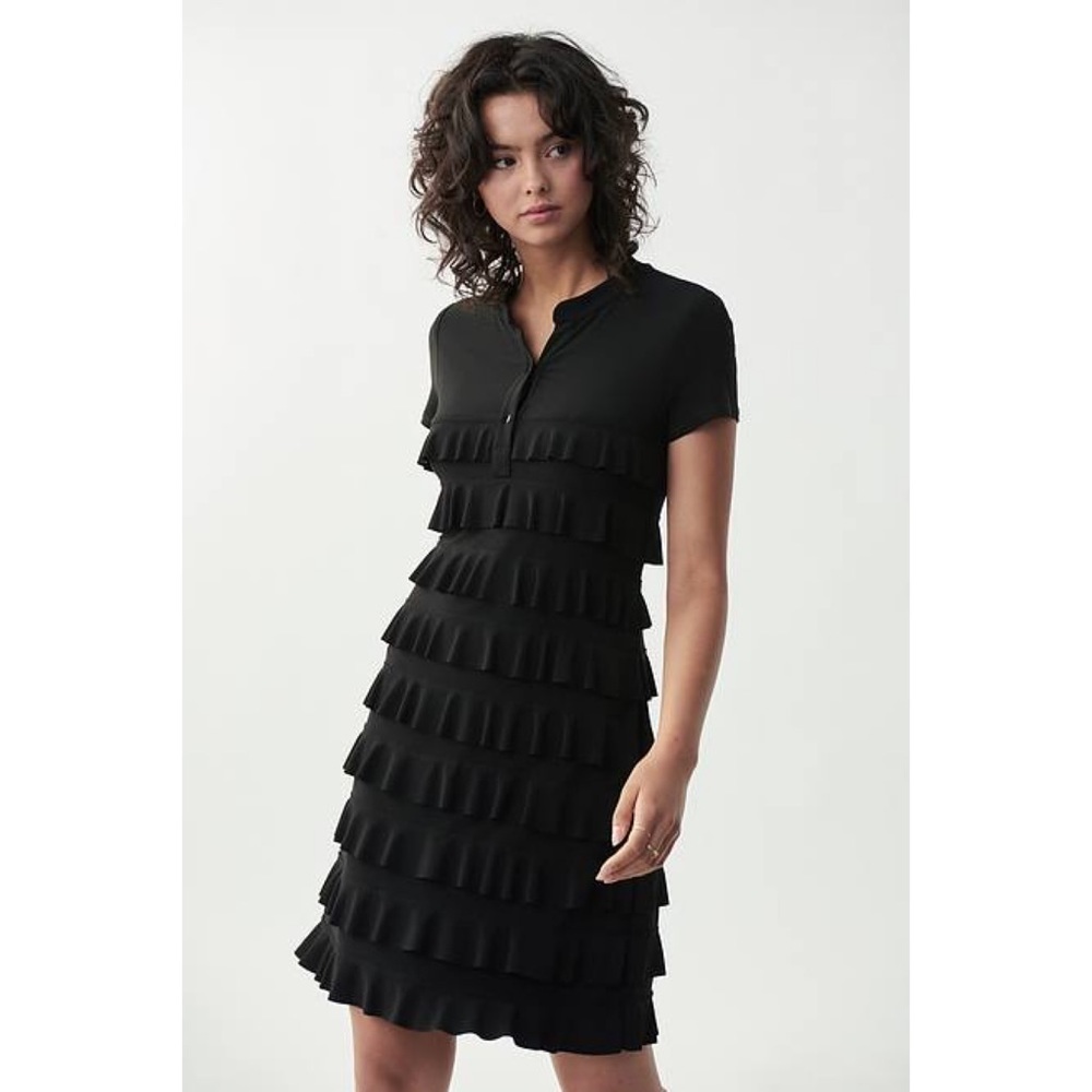 Joseph Ribkoff NWOT Tiered Ruffle Midi Dress Black 8